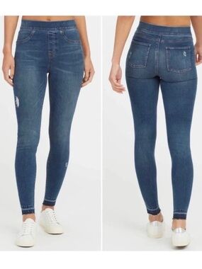Spanx Denim Look Distressed Skinny Leggings Pull On Stretch Jeans XL